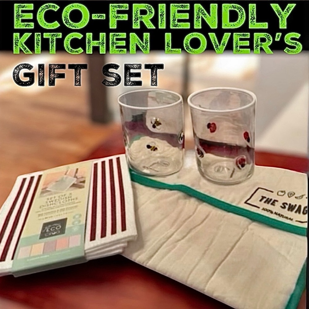 NEW Eco-Friendly Kitchen Bundle -Dishcloth Set with Glasses